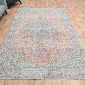 7x10 TURKISH Area Rug, Pink Distressed Vintage Rug, Oushak Beige Modern, Home Decor, Natural Wool Rug, Turkey Rug, Rugs, Faded 6.7x9.8 ft