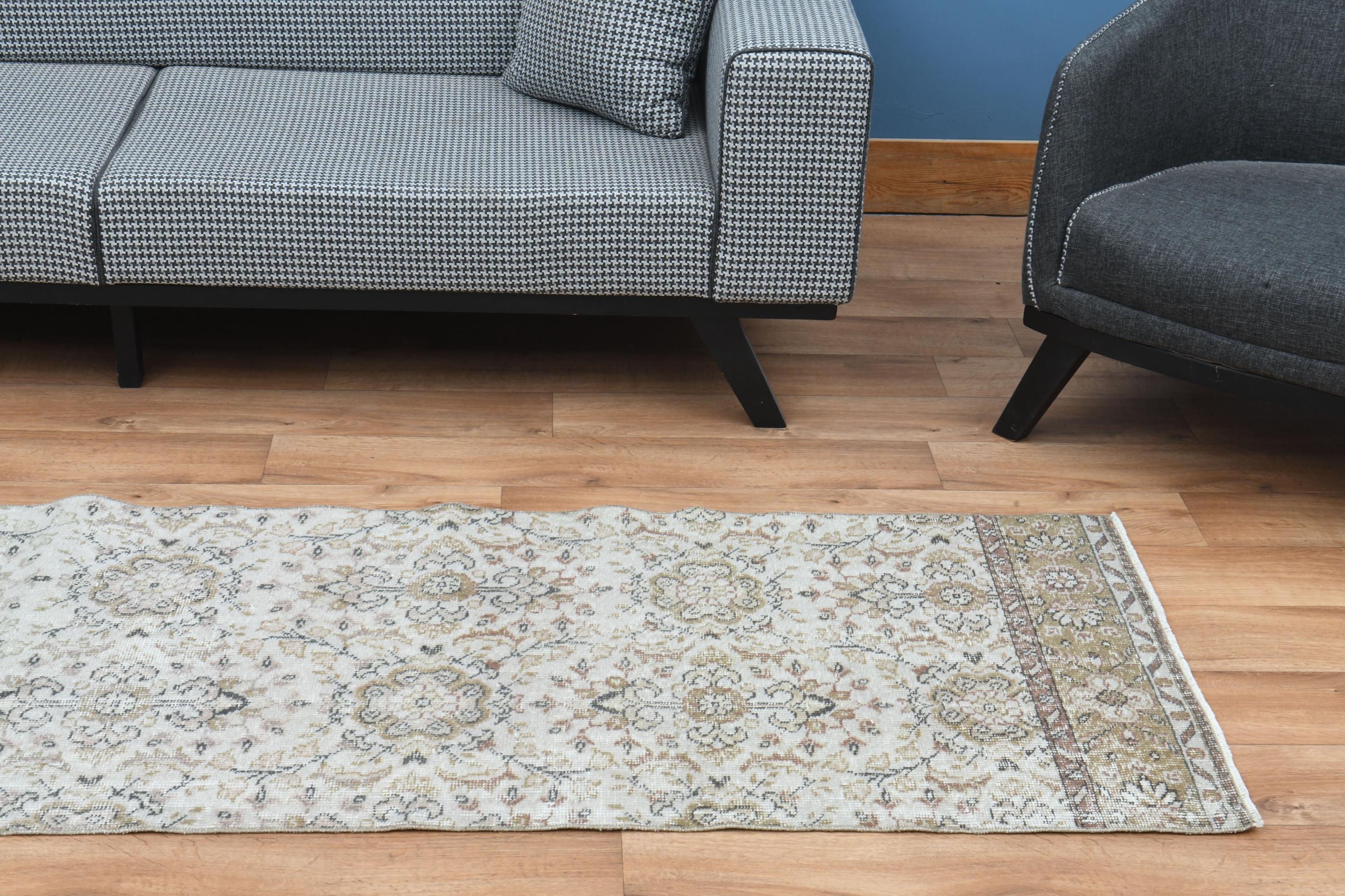 2.5 x 9.8 フィート、トルコ製ランナー、ヴィンテージ加工、ベージュ