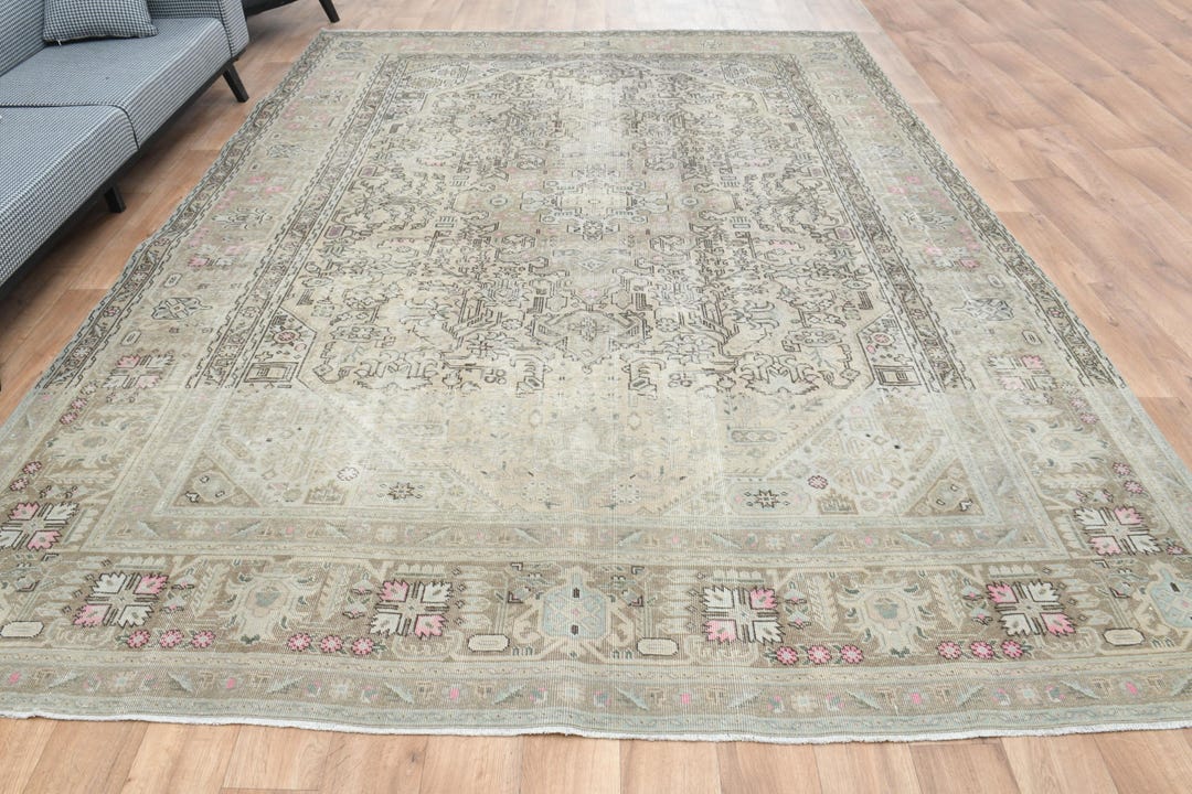 9.4x12.6インチ、ペルシャ絨毯、ブラウン、ヴィンテージ・ウシャック