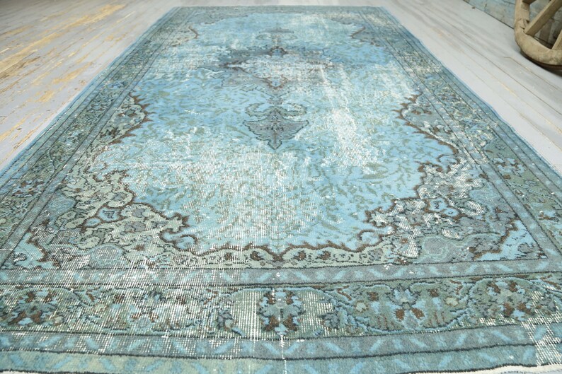 6x9 Turquoise AREA RUG Faded Teal Oushak Rug Light Blue Etsy