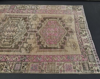 3'1x9'9 アンティークピンクランナーラグ、シャビーな装飾、モダンな