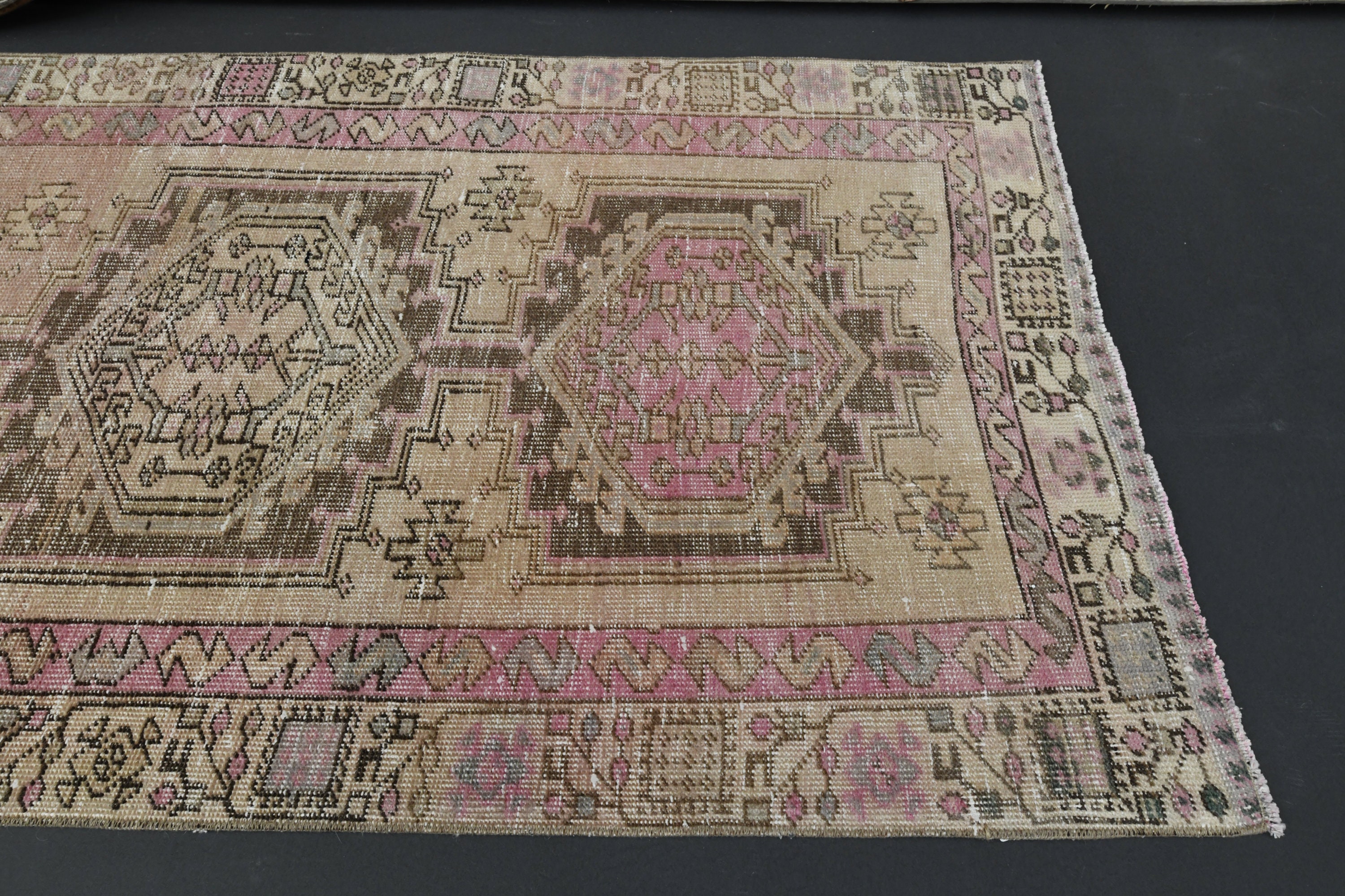 3'1x9'9 アンティークピンクランナーラグ、シャビーな装飾、モダンな