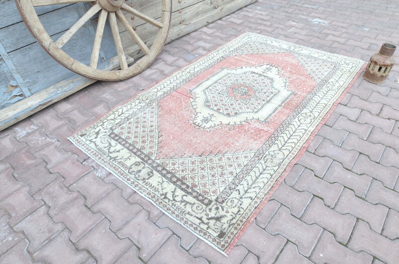 4x7 TURKISH Rug Faded Pink Vintage Oushak Wool Area Rug Home Etsy