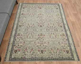 150x200 OUSTAK BEIGE Teppich, Handgemachter Teppich, Türkischer Vintage Teppich, Oushak Teppich, Vintage Teppich, Schlafzimmer, Wohnzimmer, Orientteppich