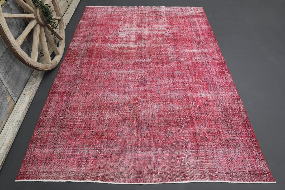 6.2x9.8 MINIMALIST Rug, Distressed Beige Orange, VINTAGE Rug, Oushak