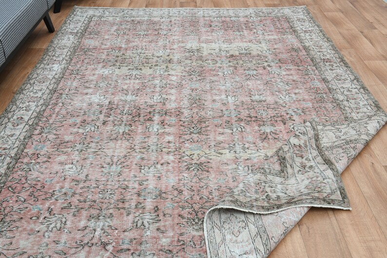 7.3x10.1, VINTAGE TURKISH RUG, Area Rug, Oushak Rug, Beige, Pink Beige, Wool Rug, Oversized, Oriental Rug, Home Decor, Turkey, Carpet, Rug image 3