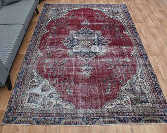 6'9x9'6 ft, PURPLE, Turkish Vintage Rug, Distressed Oushak Rug, Boho Distressed Home Decor, Wool rug, Area rug, Bohemian rug, Minimalist Rug