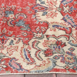 7.9x10.9 TURKISH RUG, Red Vintage Area Rug, Oriental, Floral, Home ...