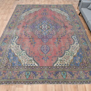 9.3x12.9 ft, OVERSIZED PERSIAN DECOR, Vintage Area Rug, Pink High Quality, Bedroom, Dining Room Rug, Handmade, Turkish Oushak Rug, Oriental