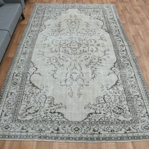 6.3x10.4 ft, NEUTRAL, Turkish Vintage Area Rug, Luxury Brown Hand-knotted, Living Room Wool Rug, Floral Rug, Boho Chic, Mid Century Modern