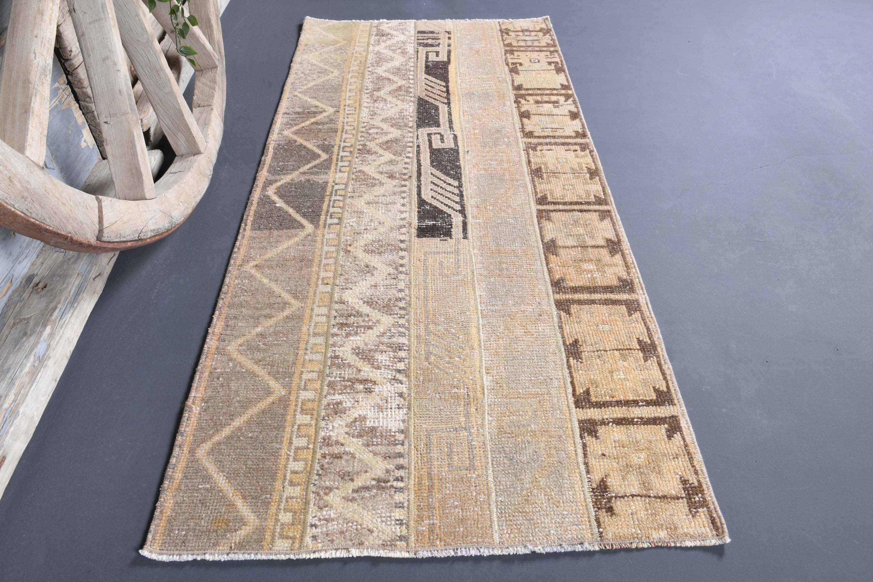 2.3x5.2 トルコ製 ベージュラグ、ランナーフローラルラグ