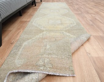 2.6x10.7フィート、トルコ製ヴィンテージランナー、オレンジブラウン