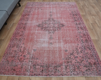 5.6x8.4 ft, ORIENTAL PINK RUG, Handmade Vintage Rug, Turkish Rug, Oushak Rug, Area Rug, Wool rug, Shaby, Rug for living room, Carpet