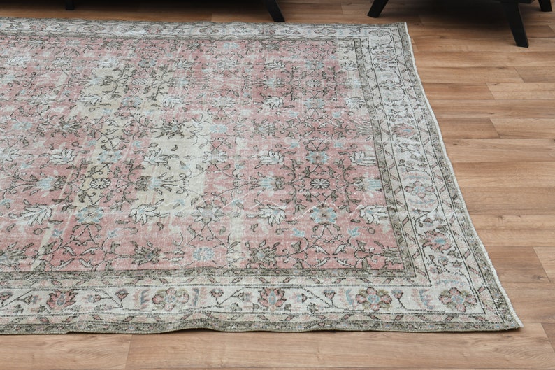 7.3x10.1, VINTAGE TURKISH RUG, Area Rug, Oushak Rug, Beige, Pink Beige, Wool Rug, Oversized, Oriental Rug, Home Decor, Turkey, Carpet, Rug image 2