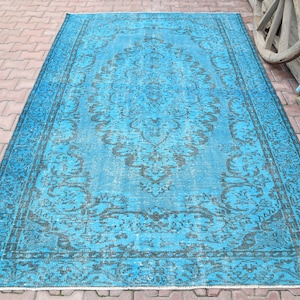 6x9 Blue Turkish Rug, Living Room Decor, Oriental Vintage Oushak Rug, Handmade, Bedroom Rug, Floral Rug, Oriental Rug, Rugs, Blue, 5.7x9.1