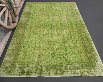 Tappeto turco invecchiato, unico nel suo genere, nero, verde e marrone, 6,8x10, tappeto Oushak, lana, tappeto da soggiorno, decorazione moderna fatta a mano