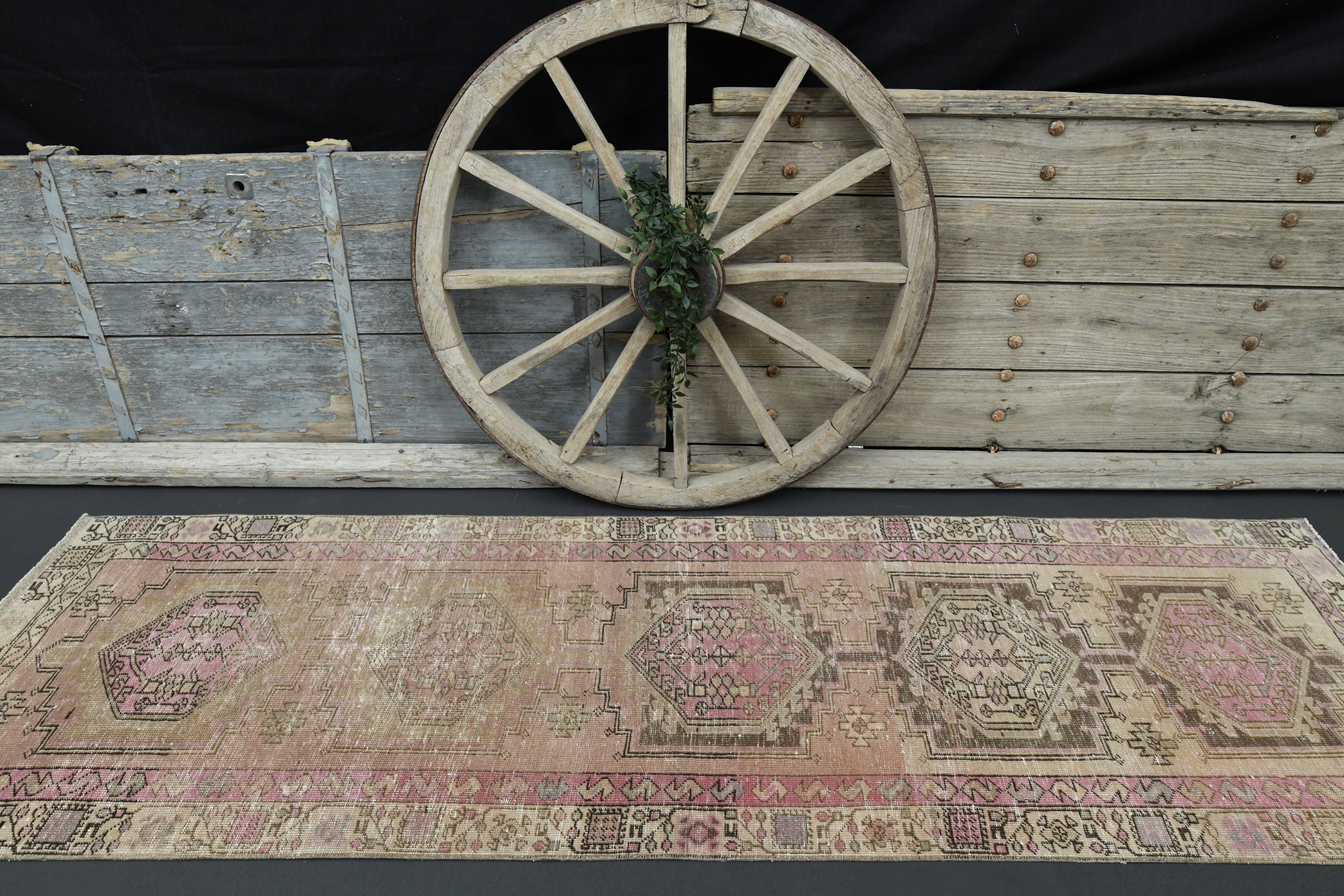 3'1x9'9 アンティークピンクランナーラグ、シャビーな装飾、モダンな