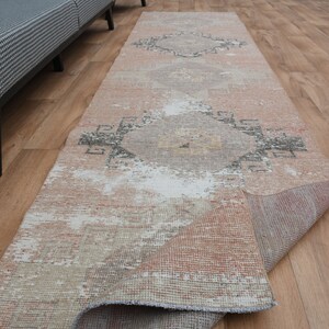 3x11.4 ft, PINK RUNNER RUG, Decor Neutral Runner, Turkish Oushak Rug, Cleanable Runner Wool Rug, Living Room Rug, Handmade Low Pile Carpets
