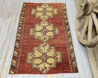 3.5x6.5, TURKISH RUG, Red Vintage Rug, BeigeOushak Rug, Handwoven Rug, Traditional rug, Area Rug, Wool Oriental Rug, Antique Style