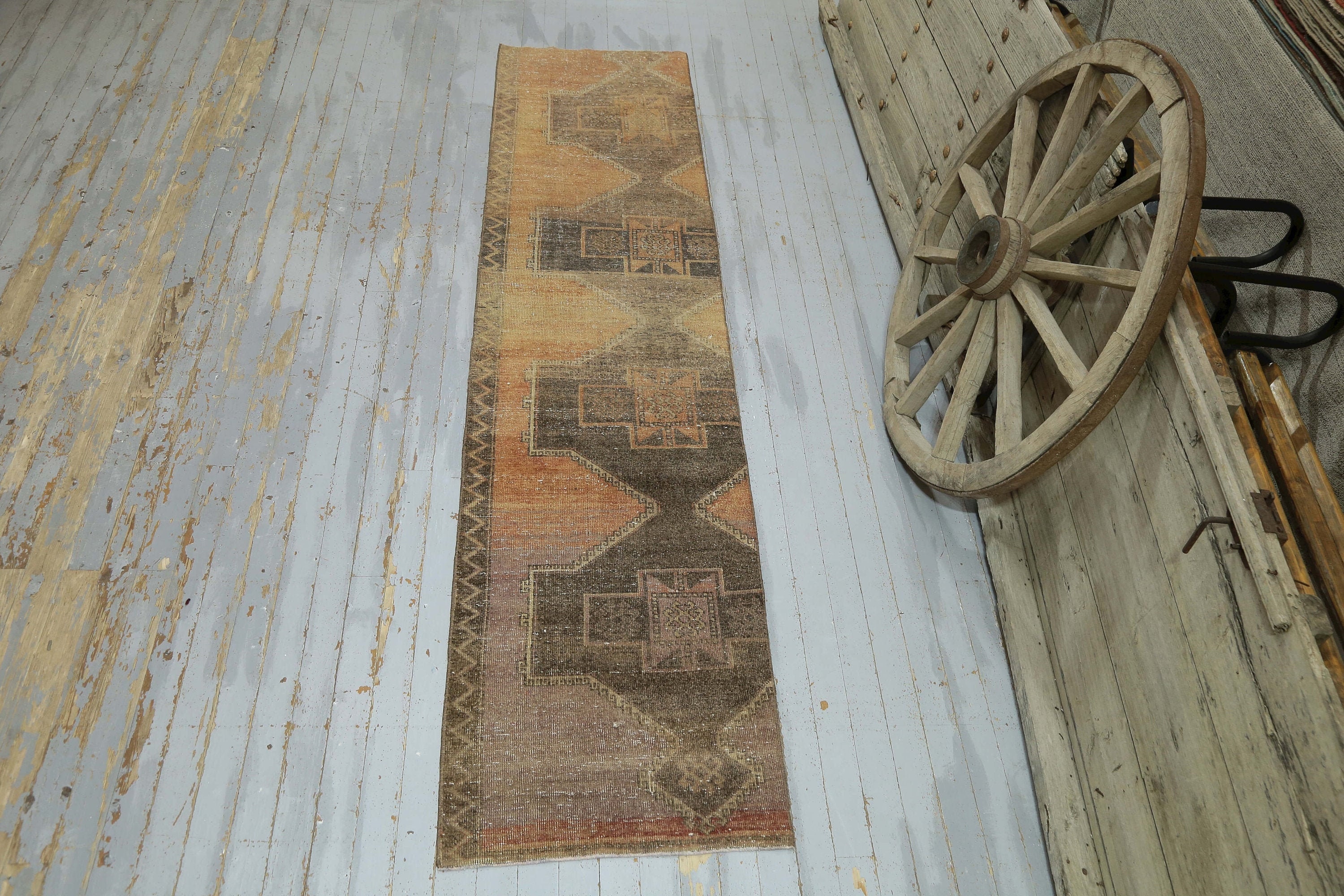 2.5x10.5、トルコ製ヴィンテージランナー、ウール、ランナーラグ