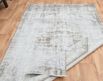 4x7'6 ft, FADED BEIGE RUG, Turkish Rug, Oushak Rug, Minimalist Modern, Vintage Area rug, Hand knotted Rug, Distressed Rug, Star Rug