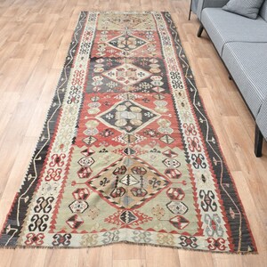 4.3x11.6 ft Kilim COLORFUL Rug, Turkish Flatweave Cotton Bohemian Rug, Flatweave Minimalist Hallway Rug, Carpet, Colorful Floral Rug, Carpet