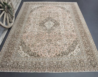 9'6x11'4 PINK DECOR, Vintage Rug, Pink Brown Decor, Oushak Area Rug, Modern Oversized Rug, Turkey Rug, Vintage Bohemian, Carpet Natural Rug