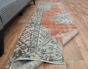 2'4x8'6 ft., Orange Vintage Runner Rug, Turkish Wool Rug, Bohemian Rug, Oushak Rug, Live Colors Runner, Home Decor, Carpet, Boho Rug Luxury
