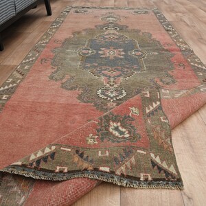 3&#39;4x9&#39;1 ft, MINIMALIST DECOR, Vintage Turkish Hallway Runner, Vintage Runner, Oushak Rug, Wool Runner, Pink Brown Rug Runner, Authentic Rug