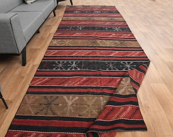 4.5x13.7 ft, Striped Vintage Runner, Turkish Rug Runner, Oushak Runner, Hallway Rug, Red Runner, Wide Runner Rug, Farmhouse Rug, Handmade