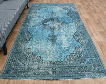 5.2x9.5 ft, TURKISH Rug, BLUE VINTAGE Rug, Oushak Rug, Area Rug, Handmade Wool, Living Room Rug, Modern Rug, Star Rug, Porch Decor, Carpet