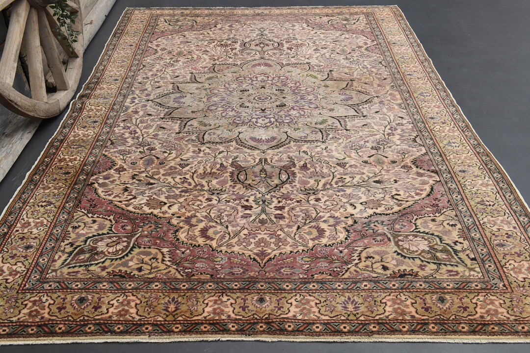 6'4x9'5 Ft, VINTAGE TURKISH Orange Rug, Pink Vintage Oushak Rug