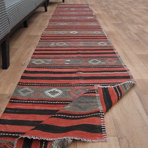 2.3x11.9 ft, RED TURKISH RUG, Runner Striped Vintage Runner, Handmade Rug, Stair Runner Rug, Kitchen throw Runner, Entryway Runner Rug