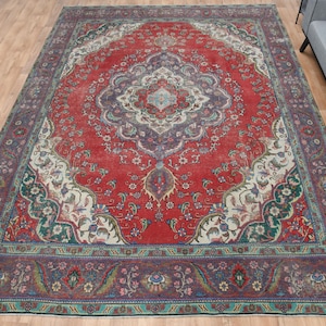 9.5x12.7 ft, Turkish Rug, Pink Modern Rug, Vintage Oushak Area Rug, Wool, Living Room Rug, Turkey Rug, Handmade Rug, Oversized Large Rug
