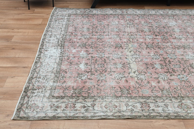 7.3x10.1, VINTAGE TURKISH RUG, Area Rug, Oushak Rug, Beige, Pink Beige, Wool Rug, Oversized, Oriental Rug, Home Decor, Turkey, Carpet, Rug image 9