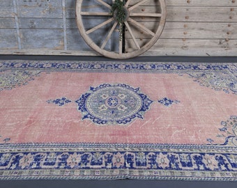 7.5x10.7 VINTAGE TURKISH Rug, Pastel Pink Distressed Blue Handwoven, Medallion, Oriental, Floral, Wool, Area Rug, Oushak Rug, Boho Rugs 7.5x10.7 VINTAGE TURKISH Rug, Pastel Pink Distressed Blue Handwoven, Medallion, Oriental, Floral, Wool, Area Rug, Oushak Rug, Boho Rugs