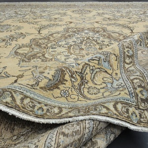 9&#39;4x12&#39;7 FADED YELLOW, Antique Persian Area Rug, Turkish Oversized Rug, Home Decor Handmade Antique Decor, Authentic Rug, Vintage Wool Rug