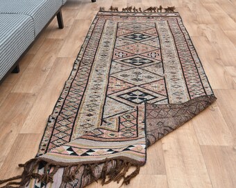 ヴィンテージトルコラグ（5'8x14'5フィート）：手織りのピンクの