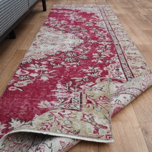 2&#39;5x8&#39;8 ft, TURKISH RUNNER, Pink Runner Rug Oushak Vintage Runner, Handmade Pink Runner Rug, Faded, Vintage Geometric Art deco, Boho Chic
