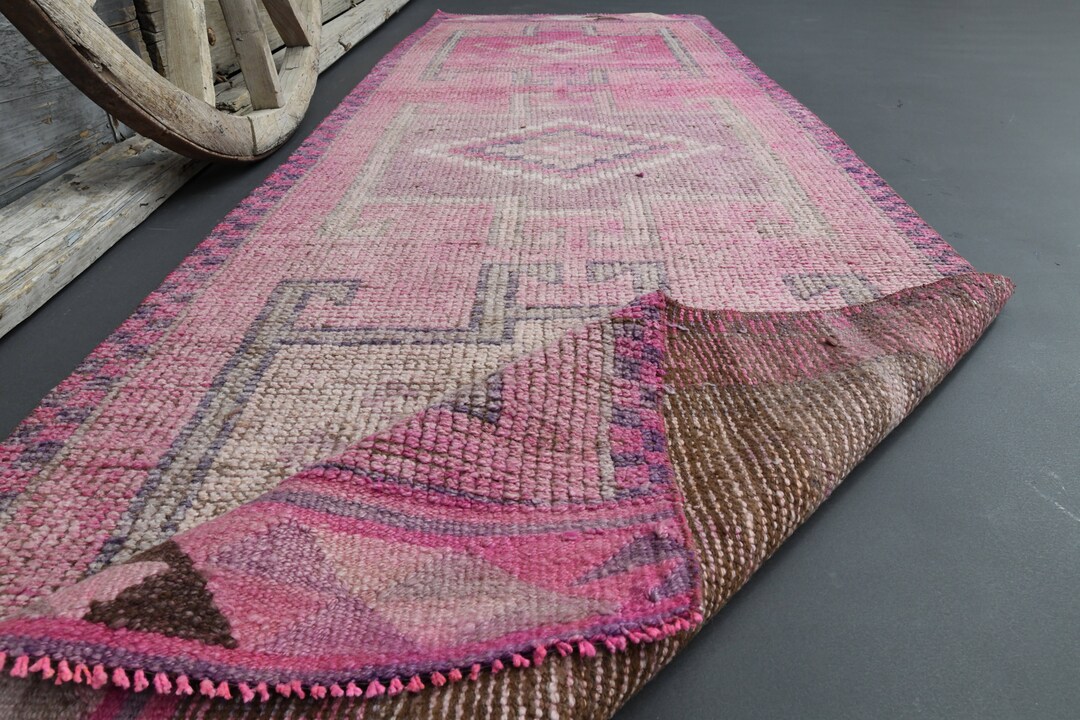 3'4x10'8 TURKISH RUG, Pink Vintage Runner Rug, Wool Rug, Bohemian Rug