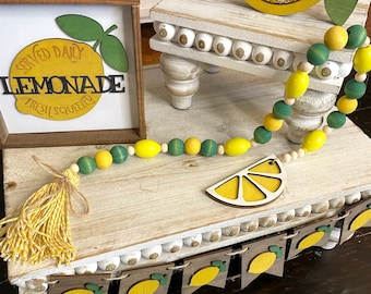 LEMON GARLAND ONLY / Lemon Wood Bead Garland/ Spring Summer Tiered Tray/ Yellow Green Lemon Tiered Tray Garland