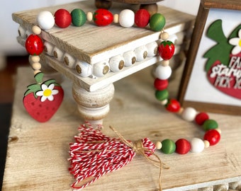 STRAWBERRY GARLAND ONLY / Strawberry Wood Bead Garland/ Spring Summer Tiered Tray/ Red Green Strawberry Tiered Tray Garland