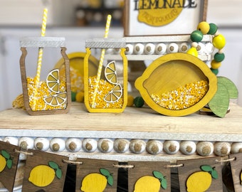 LEMON & LEMONADE SHAKER Signs/ Lemon Signs/ Wood Signs Shaker with Beads and Sprinkles / Accent Decor / Lemon Tiered  Tray Decor