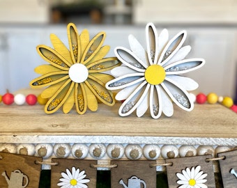 DAISY SHAKER Sign/ Daisy Flower Signs/ Wood Signs Shaker with Beads and Sprinkles / Accent Decor / Spring Flower Decor Tray