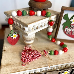 STRAWBERRY GARLAND ONLY / Strawberry Wood Bead Garland/ Spring Summer Tiered Tray/ Red Green Strawberry Tiered Tray Garland