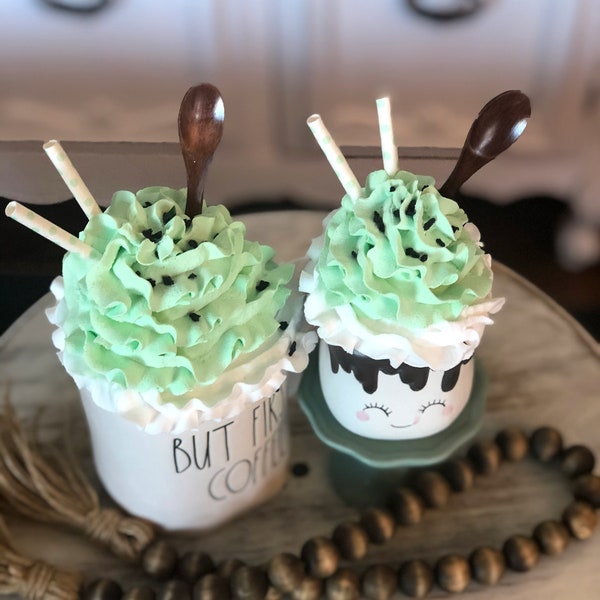 TOPPER ONLY/ St. Patricks Day "Mint Chocolate Chip" Rae Dunn and Marshmallow Mug Faux Whipped Cream Topper/ St. Patrick's Day Tiered Tray