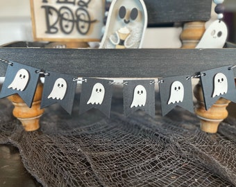 Ghost BANNER ONLY/ Ghost Themed Wooden Banner/Miniature Wood Banner with ghost accents/ Accent Decor / Halloween Tray Decor