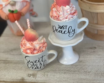 MINI MUG with topper ONLY  / "Peaches & Cream" Faux Whipped Cream Mini Mug / Bee Tiered Tray, Faux Whip, Fake Whipped Cream