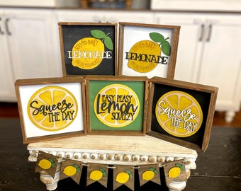 LEMON SIGNS / Spring Summer themed decor / Wood Signs / Accent Decor / Lemon Tiered Tray