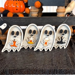 GHOST SHAKER Sign/ Halloween Ghost themed decor / Wood Signs Shaker with Beads and Sprinkles / Accent Decor / Fall Autumn Halloween Tray